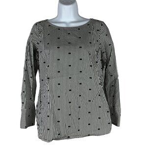 Talbots Petites Women's Black & White Striped Long Sleeve Blouse Size S